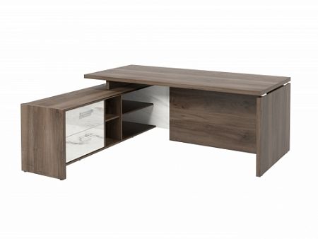 Стол с опорной тумбой FI-119L.GG Орех Пацифик Табак/Мрамор Леванто белый